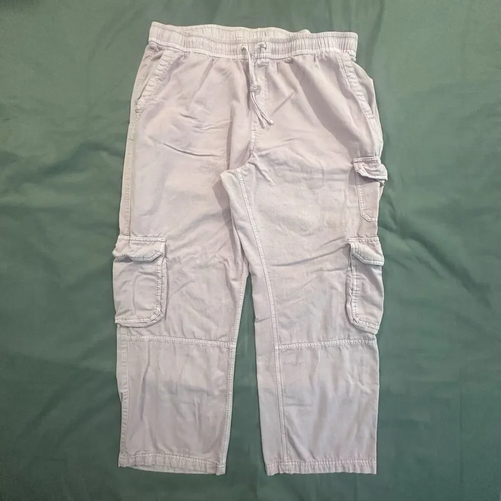 Old Navy Cargo Pants Mid Rise Wide Leg Womens XL Pink Drawstring Comfort Rayon